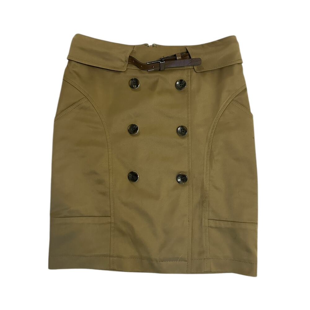 Women 6 Chouette Button Front Straight Pencil Skirt Brown Belted